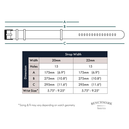 Benchmark Basics Elastic Watch Band - Parachute Nylon One-Piece Military Style Watch Straps for Men & Women - Choice of Color & Width - 20mm or 22mm (20mm, Grey/Red)