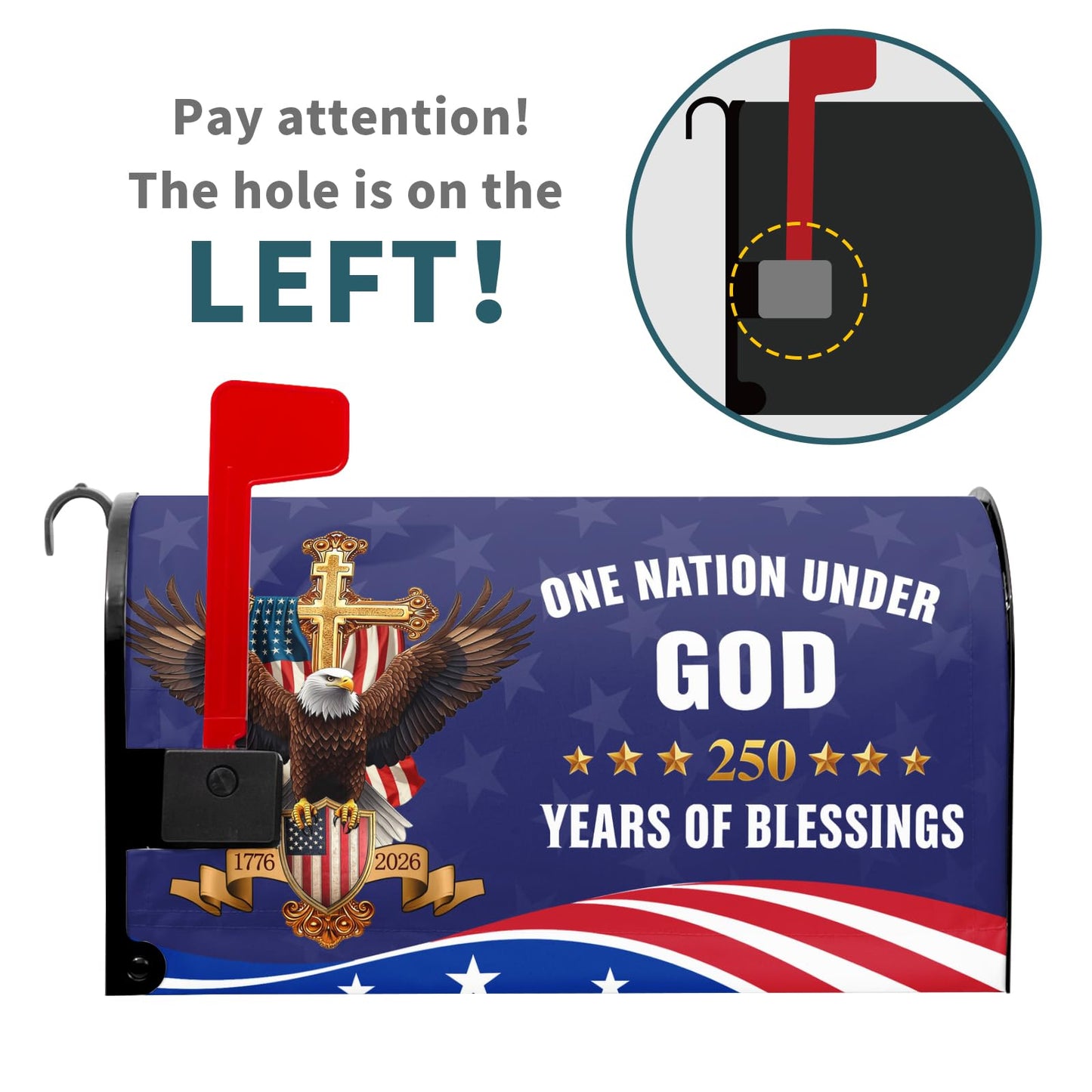 Ancordivo 4th of July Patriotic Mailbox Covers Magnetic Standard Size 21 x 18 Inch 250th Anniversary 1776-2026 One Nation Under God Mailbox Wraps Post Letter Box Cover for Garden Yard Decor