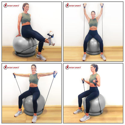 INTENT SPORTS Yoga Ball Chair – Stability Ball with Inflatable Stability Base & Resistance Bands, Fitness Ball for Home Gym, Office, Improves Back Pain, Core, Posture & Balance (65 Cm)