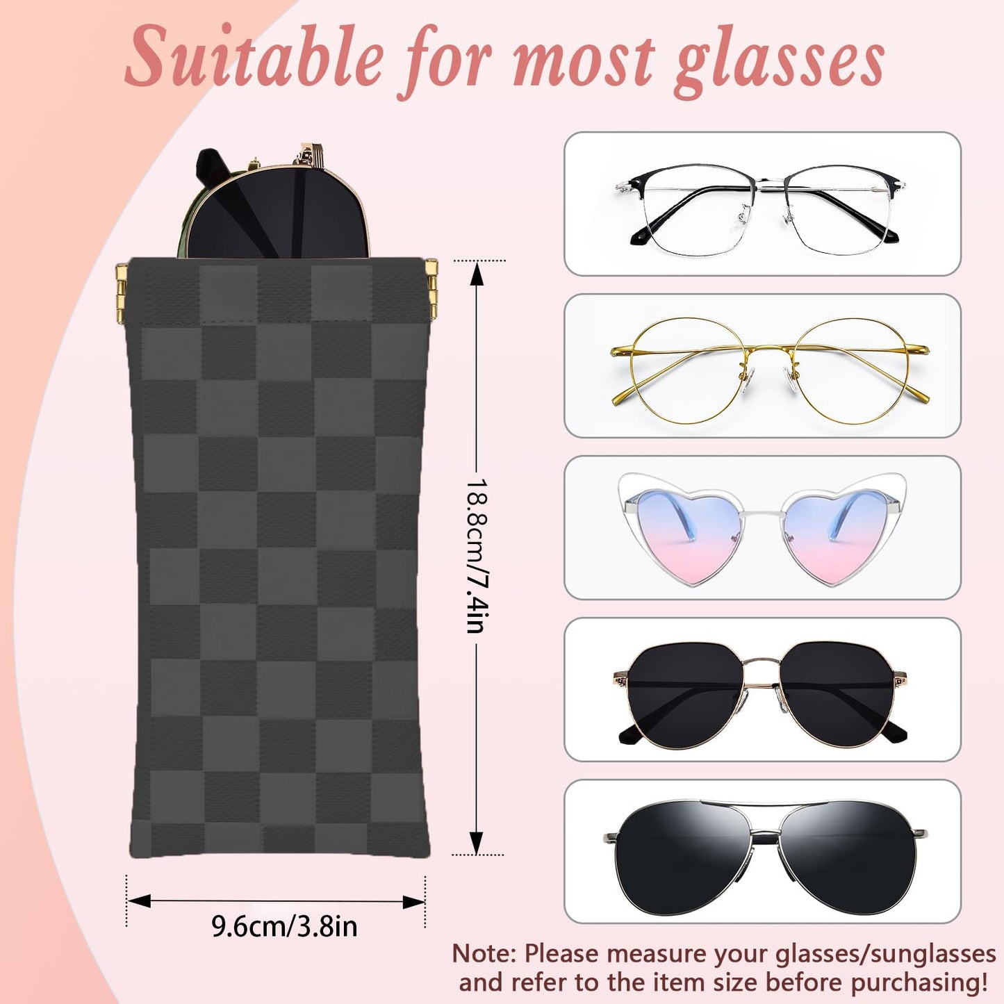 HIGH FIT eyeglasses bag Soft Glasses bag, Portable Squeeze Top Sunglasses Case Travel for Women Girls(White+black)