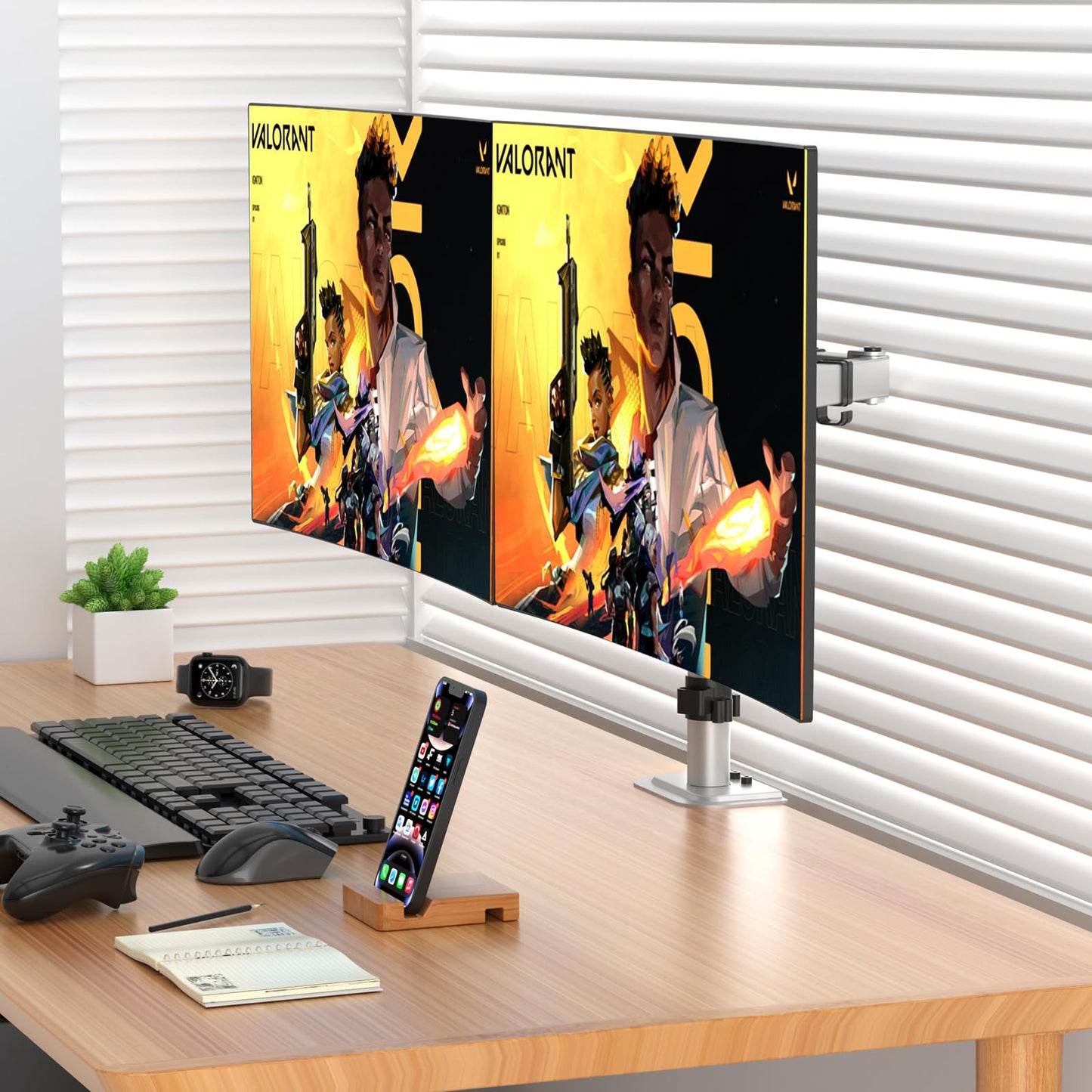 Suptek Dual Monitor Desk Mount, Adjustable Dual Monitor Arm for 2 Monitor Screens up to 43 inch, 15.75" Pole Monitor Stand for Desk, Holds up to 22 lbs,Silver(MD9442LS)