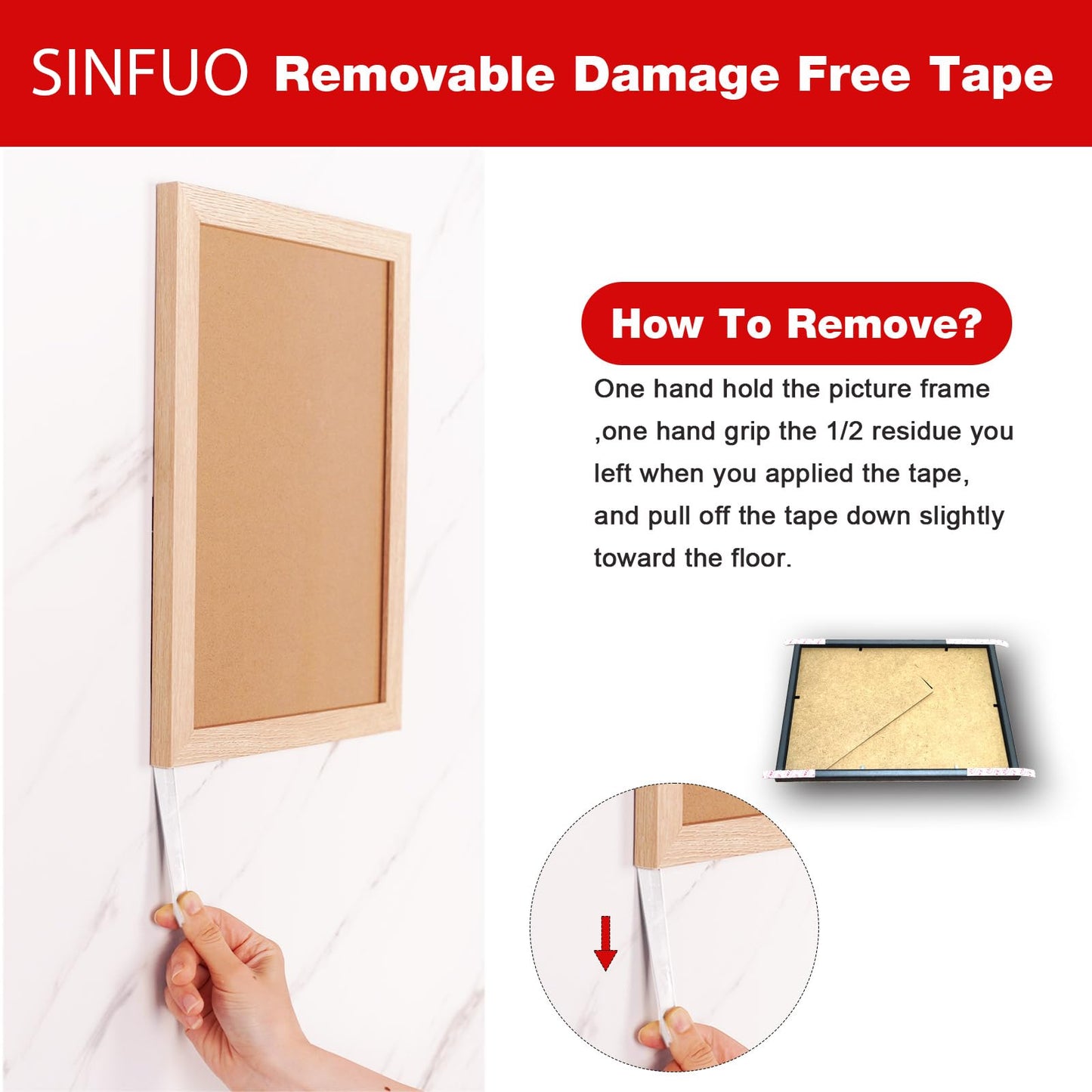 Sinfuo Double Sided Foam Tape Heavy Duty, Removable Damage Free Adhesive Tape, Residue Free Tape Picture Hanging Adhesive Strips Suitable for Indoor and Outdoor Installation Home Office(1.18" x 22Ft)