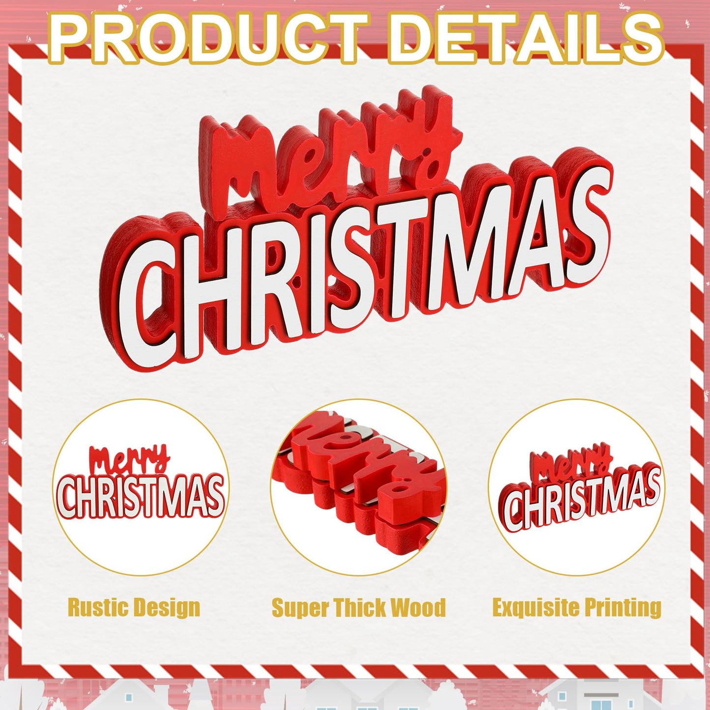 Burbell 2 Pcs Merry Christmas Wooden Signs Red Christmas Table Decoration Xmas Tiered Tray Decor Freestanding Sign for DIY Xmas Home Tabletop Centerpiece Mantel Fireplace