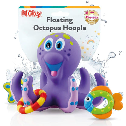 Nuby Floating Octopus Toy with 3 Hoopla Rings - Baby Bath Toy for Boys and Girls - 18+ Months - Purple (Pack of 1)
