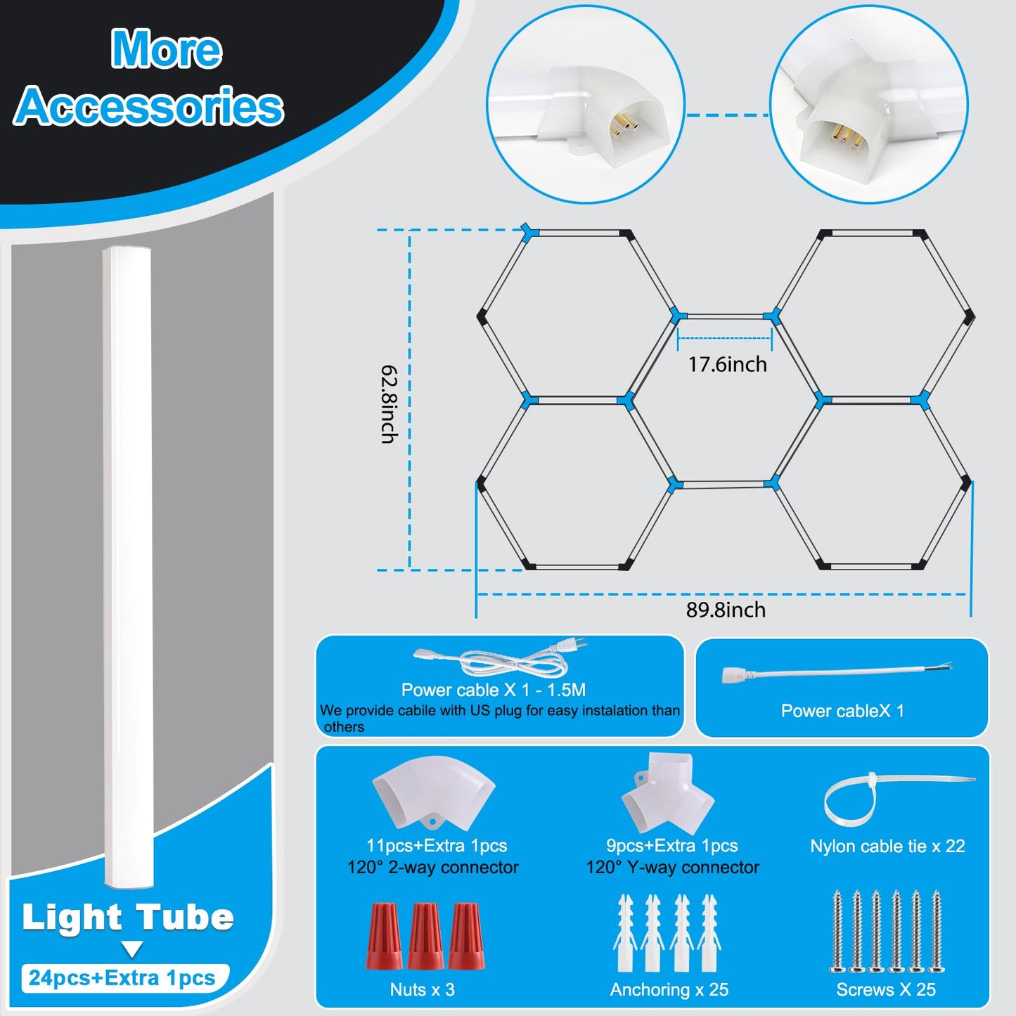 Hexagon Garage Lights: 6500K Cool White 5 Grid Hex Garage Light, 25 Packs LED Light, Super Bright Honeycomb Hexagon Ceiling Llight for Car Detailing Garage Workshop Basement Gym Barber