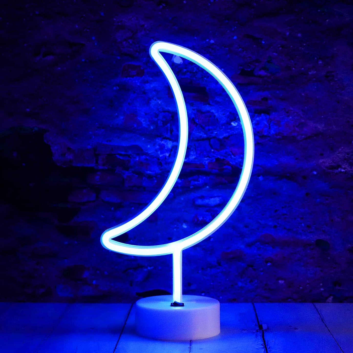 Vicila Neon Moon Lights, LED Moon Decor Neon Signs Crescent Night Lights Art Decorations Lamp for Party Supplies, Children Kids Girls Gift-Holder Base(Blue)