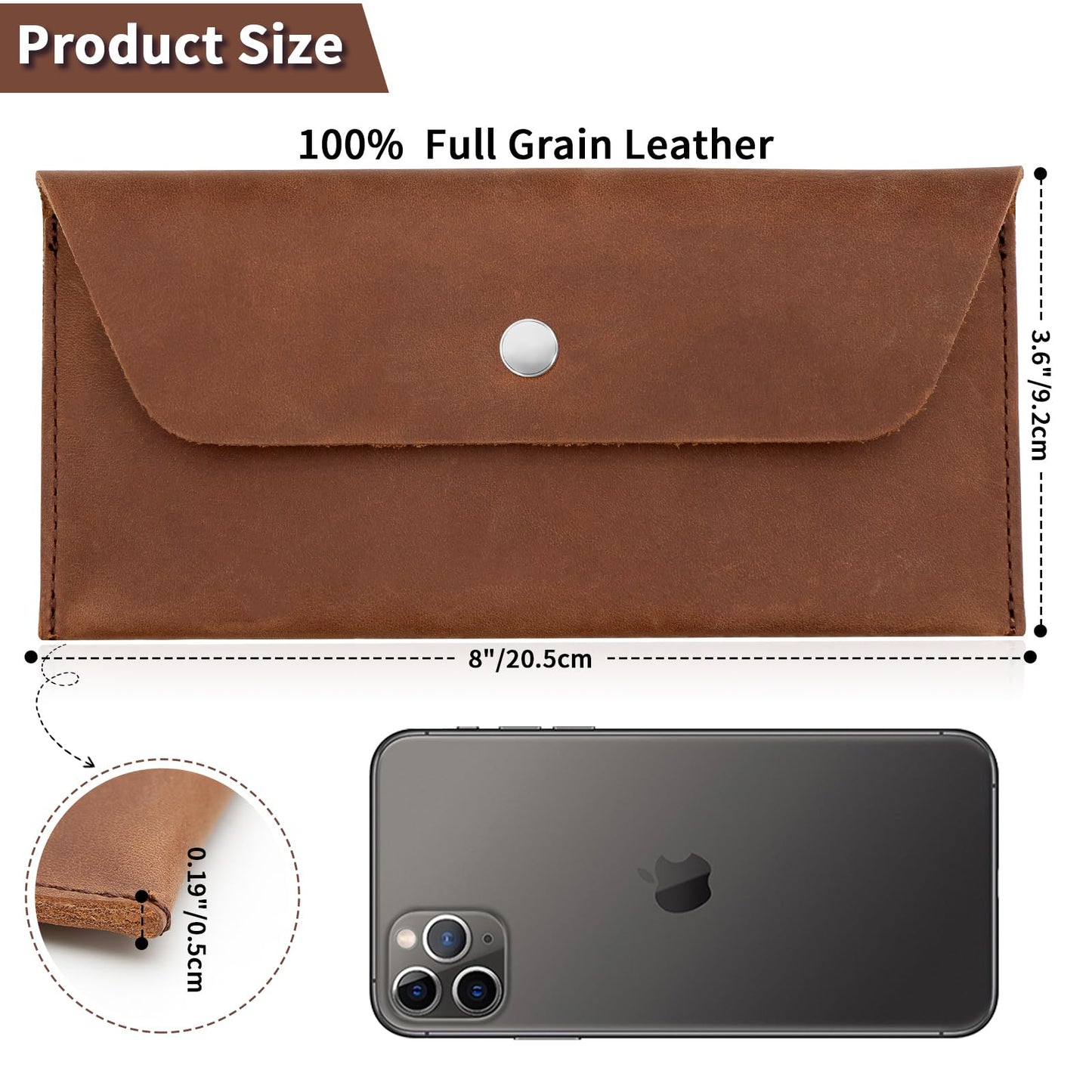 LAMCLTH Cash Envelope Wallet for Men, Genuine Leather Budget Envelope Wallet, Reusable Money Cash Organizer Pouch, Retro Clutch Wallet for Budgeting