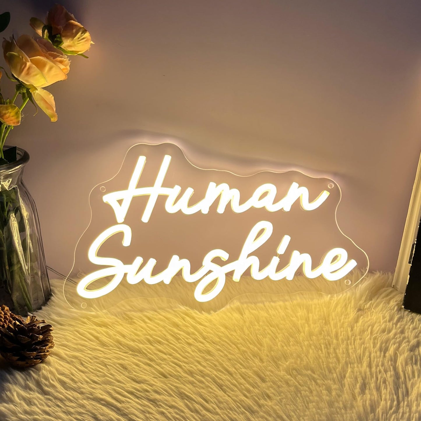 Human Sunshine Neon Sign for Wall Decor Customized Led Neon Light Sign Personalized Birthday Marry Wedding Christmas Gift Sign Party Bedroom Bar Home Room (Warm White,35×20.2 CM)