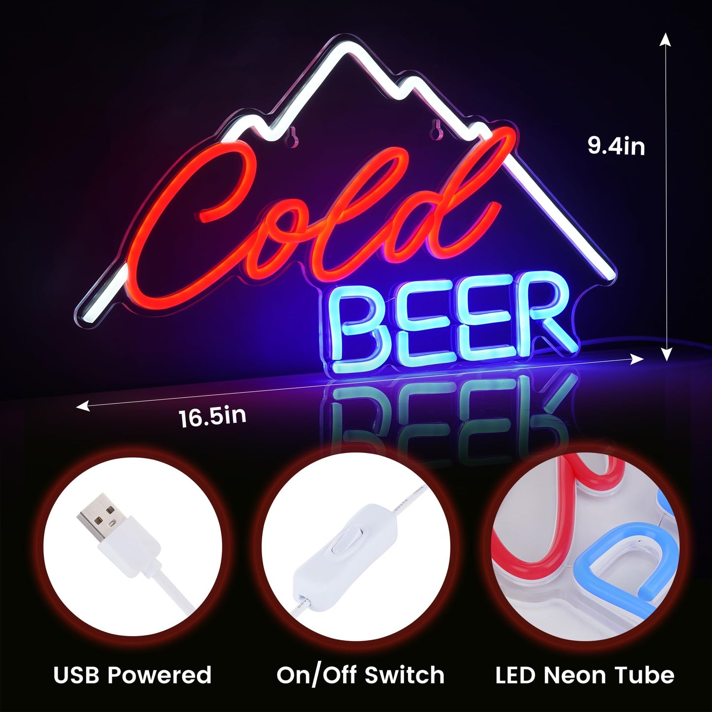 Kavaas Cold Beer Neon Sign 16.5" x 9.4", Neon Beer Signs for Man Cave, Home Bar, Pub, Wall Decor - Best Gifts for Beer Lovers, Birthday, Christmas