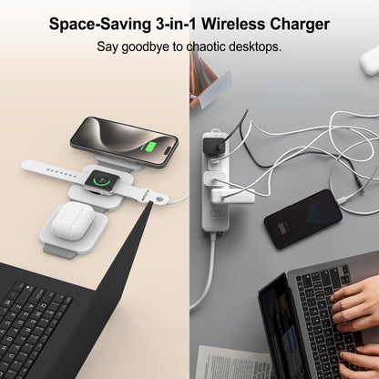 Wireless Charging Station for Apple Multiple Devices - 3 in 1 Foldable Magnetic Wireless Charger - Travel Charging Pad for iPhone 16 15 14 13 12 Pro Max Plus Watch & AirPods (Black)