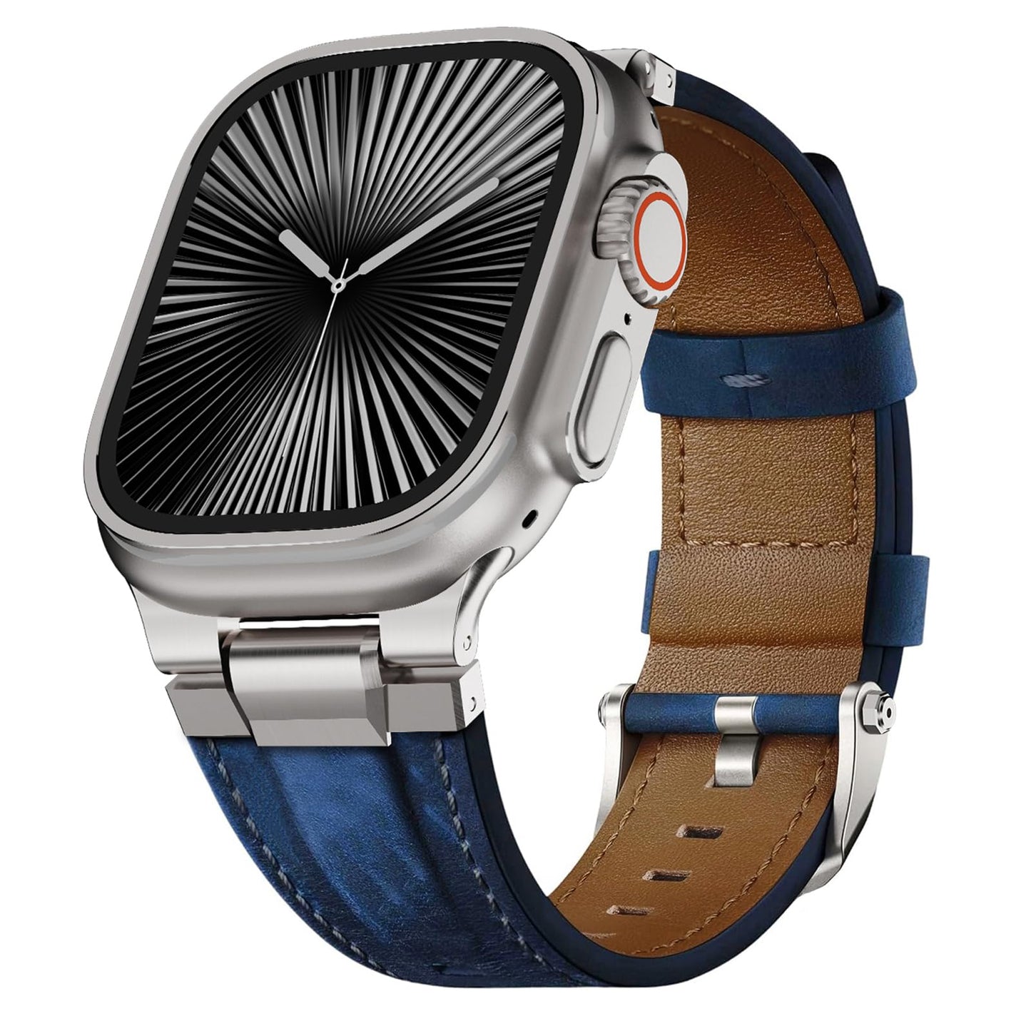 Genuine Leather Band Compatible with Apple Watch Ultra Band 49mm 46mm 45mm 44mm for Men,Vintage Genuine Leather Replacement Strap for iWatch Ultra 3 2 1,SE 3 2 1,series 11 10 9 8 7 6 5 4