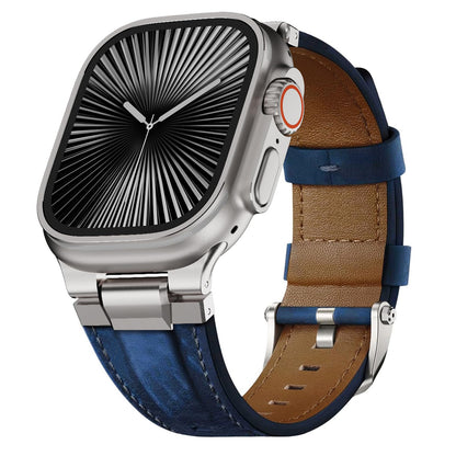 Genuine Leather Band Compatible with Apple Watch Ultra Band 49mm 46mm 45mm 44mm for Men,Vintage Genuine Leather Replacement Strap for iWatch Ultra 3 2 1,SE 3 2 1,series 11 10 9 8 7 6 5 4