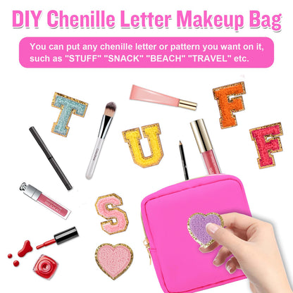 Nylon Mini Makeup Bag for Purse, Preppy Small Cute Makeup Bag Cosmetic Zipper Pouch Purse, Waterproof Travel Coin Pouch Sanitary Napkin Storage Bag Clutch Make Up Organizer for Women Girls(Hot Pink)
