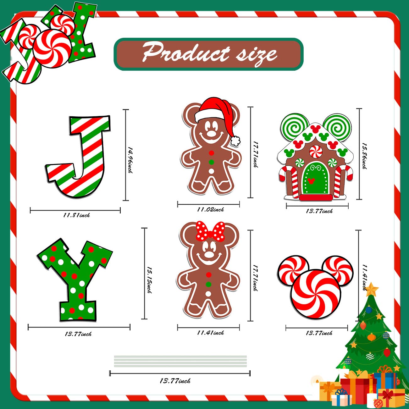 6Pcs Candy Outdoor Mouse Gingerbread Yard Signs - Candy Cane Peppermint Decorations - Waterproof Lawn Signs for Pathway Walkway Decor