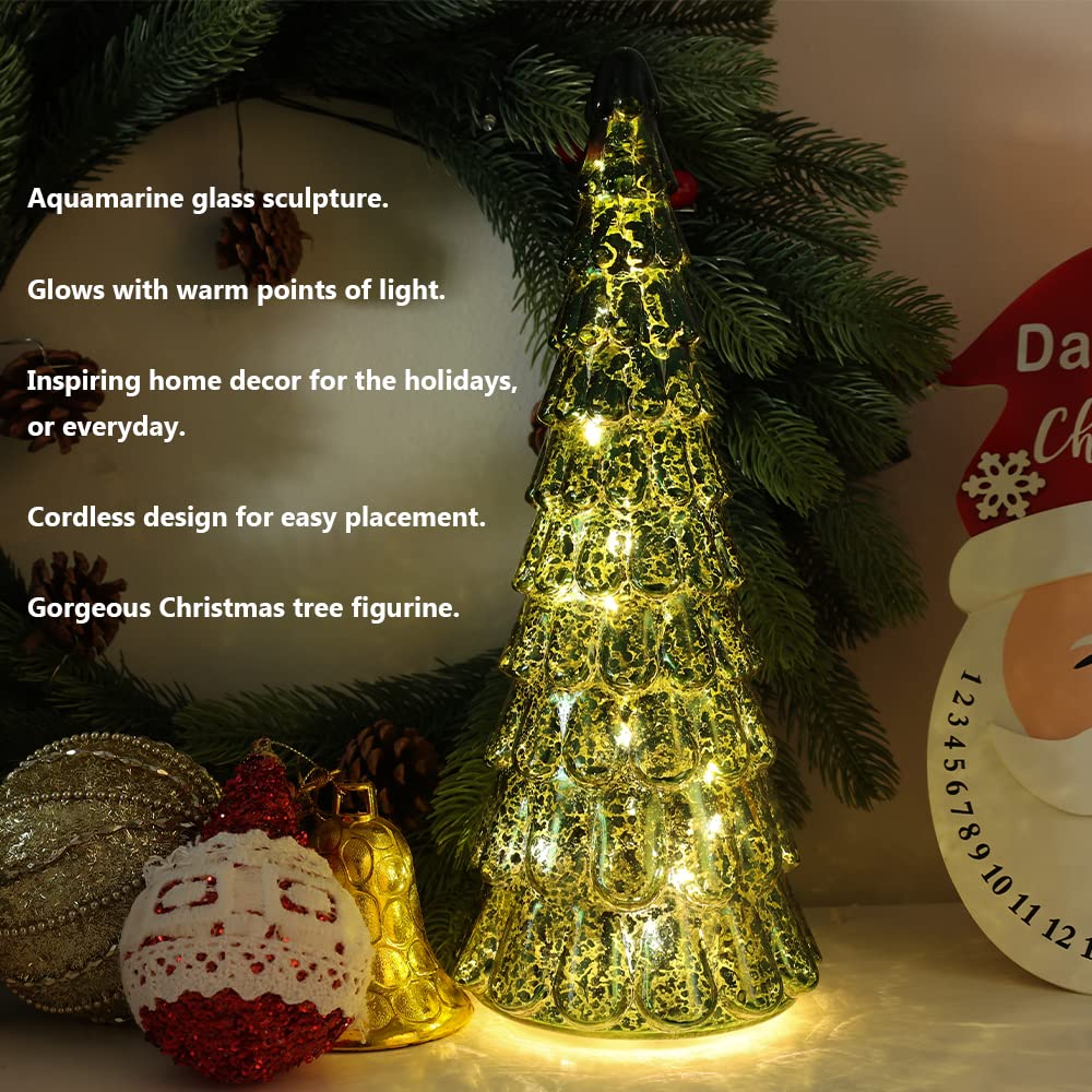 PHITRIC Christmas Decorations Indoor, 3 pcs Sparkling Glass Christmas Tree with LED Lights and Timer, Tabletop Christmas Tree Decor, Xmas Tree Decorations for Living Room, Fireplace, Table, Home
