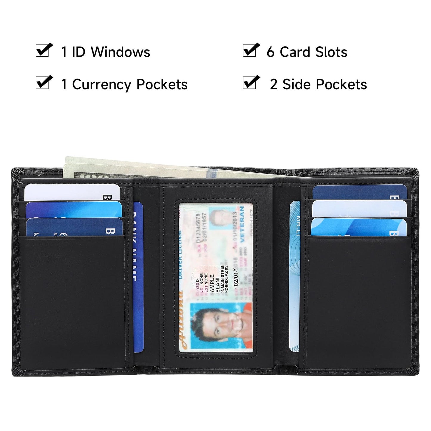 LOUEBICA Leather Trifold Wallet for Men RFID Blocking Minimalist Front Pocket Wallets with ID Window