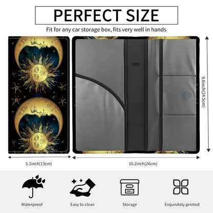 BAUCIWLD Premium Car Registration and Insurance Card Holder, Cute PU Leather Car Document Holder, Vehicle Glove Box Car Organizer with Magnetic Closure for Driver License, Cards Golden Sun and Moon