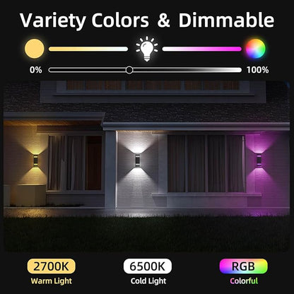 SHIMR Smart Outdoor Lights Color Changing 2 Pack, RGB+2700K-6500K Outdoor Wall Sconce Square Aluminum Exterior Lighting Fixtures Waterproof, APP Control Up and Down Lights [ETL Listed]