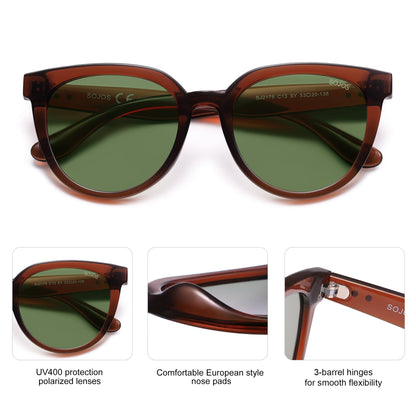 SOJOS Trendy Cat Eye Round Polarized Sunglasses for Women Fashion UV Protection Sunnies Sunglasses SJ2175