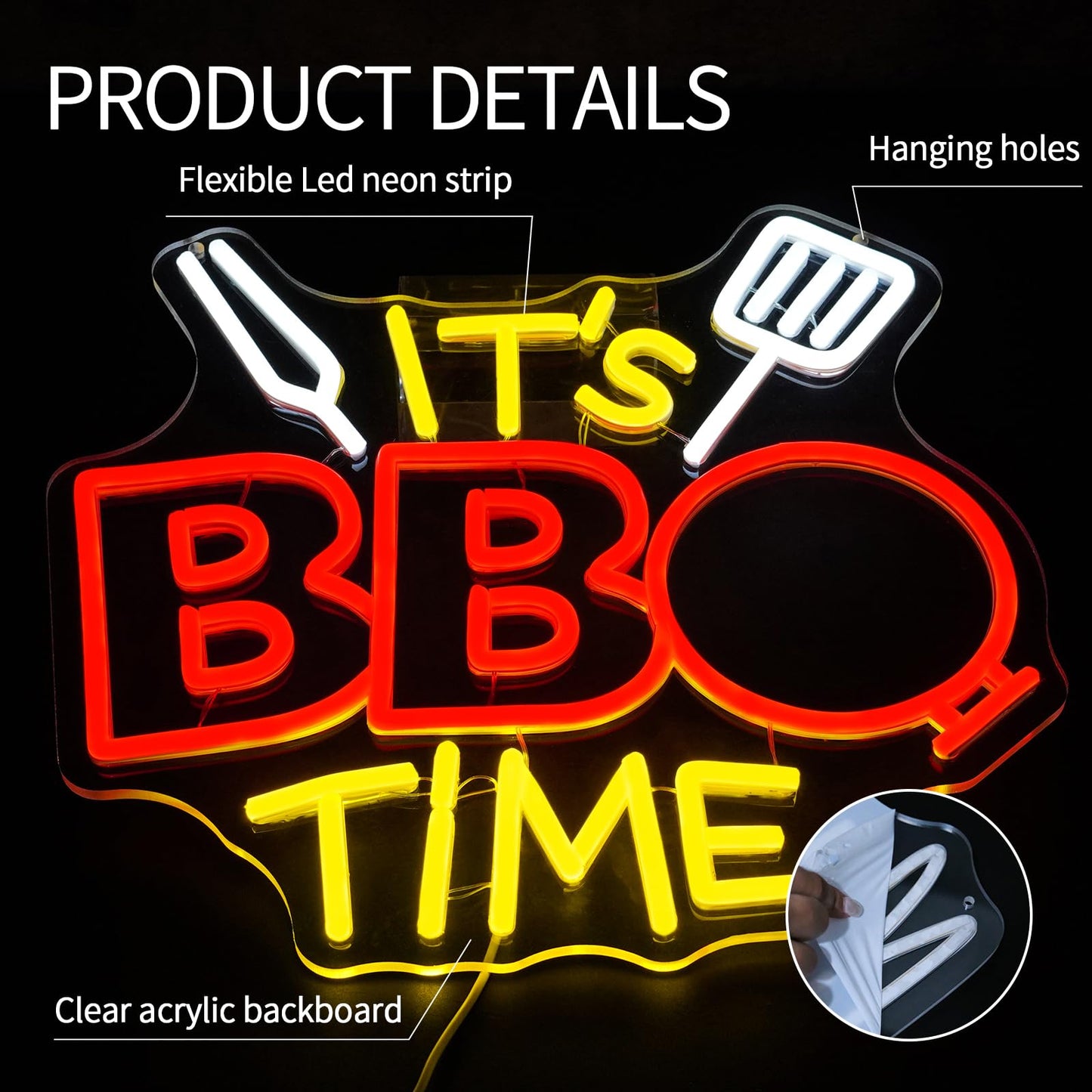 Virlusy It's BBQ Time Neon Sign for Room Decor Dimmable Barbecue Led Lights Signs Neon Light for Wall Decor Home Bar Restaurant Party Man Cave Beer Pub Camping Decoration Gifts