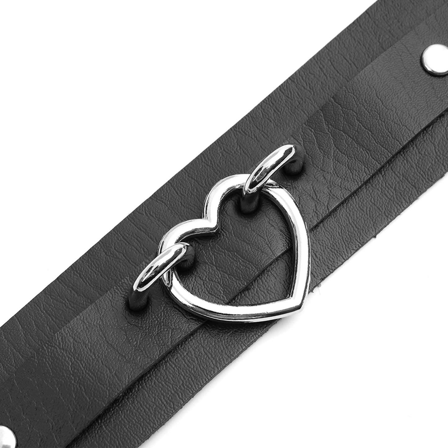 Manfnee 2Pack Punk Goth Bracelet for Man Women Leather Heart Metal Studded Cuff Wide Wristband Black