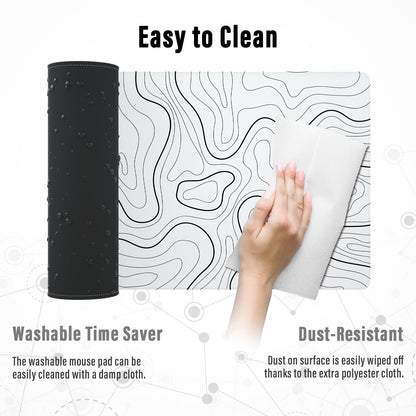 Ovenbird Large Gaming Mouse Pad with Stitched Edges, Minimalist Topographic Map Desk Mat, Extended XL Mousepad with Anti-Slip Base, Cool Desk Pad for Keyboard and Mouse, 31.5 x 11.8 in, White