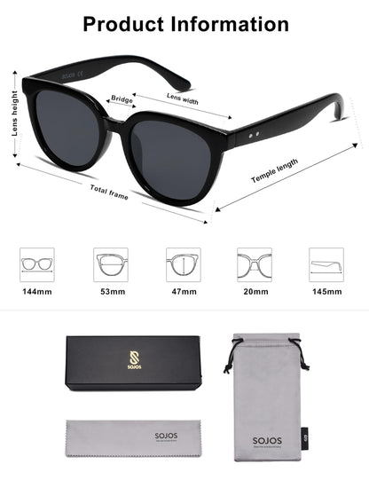 SOJOS Trendy Cat Eye Round Polarized Sunglasses for Women Fashion UV Protection Sunnies Sunglasses SJ2175