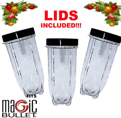 16oz Cups 6 Piece Set - 3 Replacement Cups WITH LIDS for Magic Bullet Blender LIDS INCLUDED