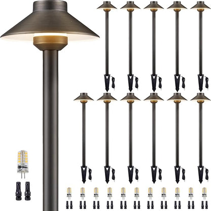 Gardenreet Brass Low Voltage Path Lights, 12V Landscaping Pathway Light IP65 Waterproof, Wired Walkway Lighting Outdoor, LED Bronze for Lawn Backyard with 3W 3000K Soft White G4 Bulb (12 Pack)