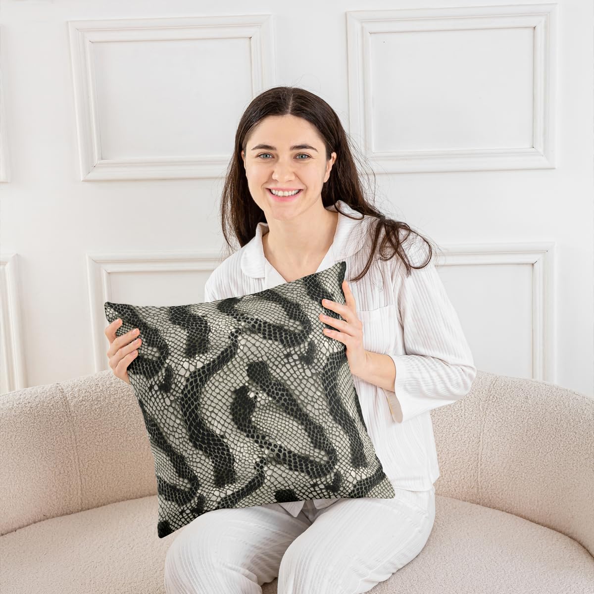 Snake Throw Pillow Covers Black Serpent Skin Square Pillow Cases | Tropical Desert Wild Animals Decorative Pillowcases African Safari Animals Cushion Covers 20"*20"*2(Inserts Not Included)