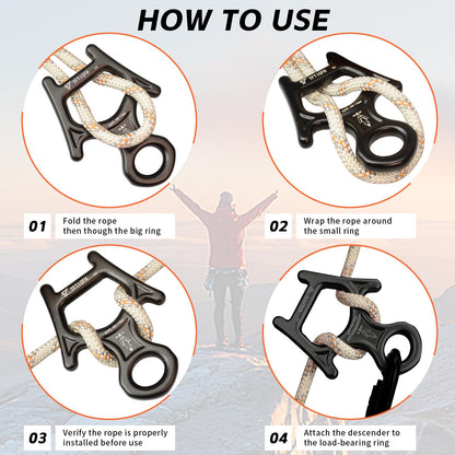 TFTICFH Figure 8 Descender, 30kN Climbing Descender, Heavy Duty 7075 Aluminum Belay & Rappel Equipment for Climbing, Mountaineering, Arborist, Caving, Aerial Yoga, Black