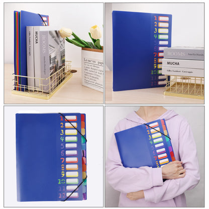 Edufun Rainbow Tab Expanding File Folder - 24 Pockets, Durable A4 Letter Size Organizer, Water-Resistant Plastic Dividers, Home/Office/School Document Holder (Blue)