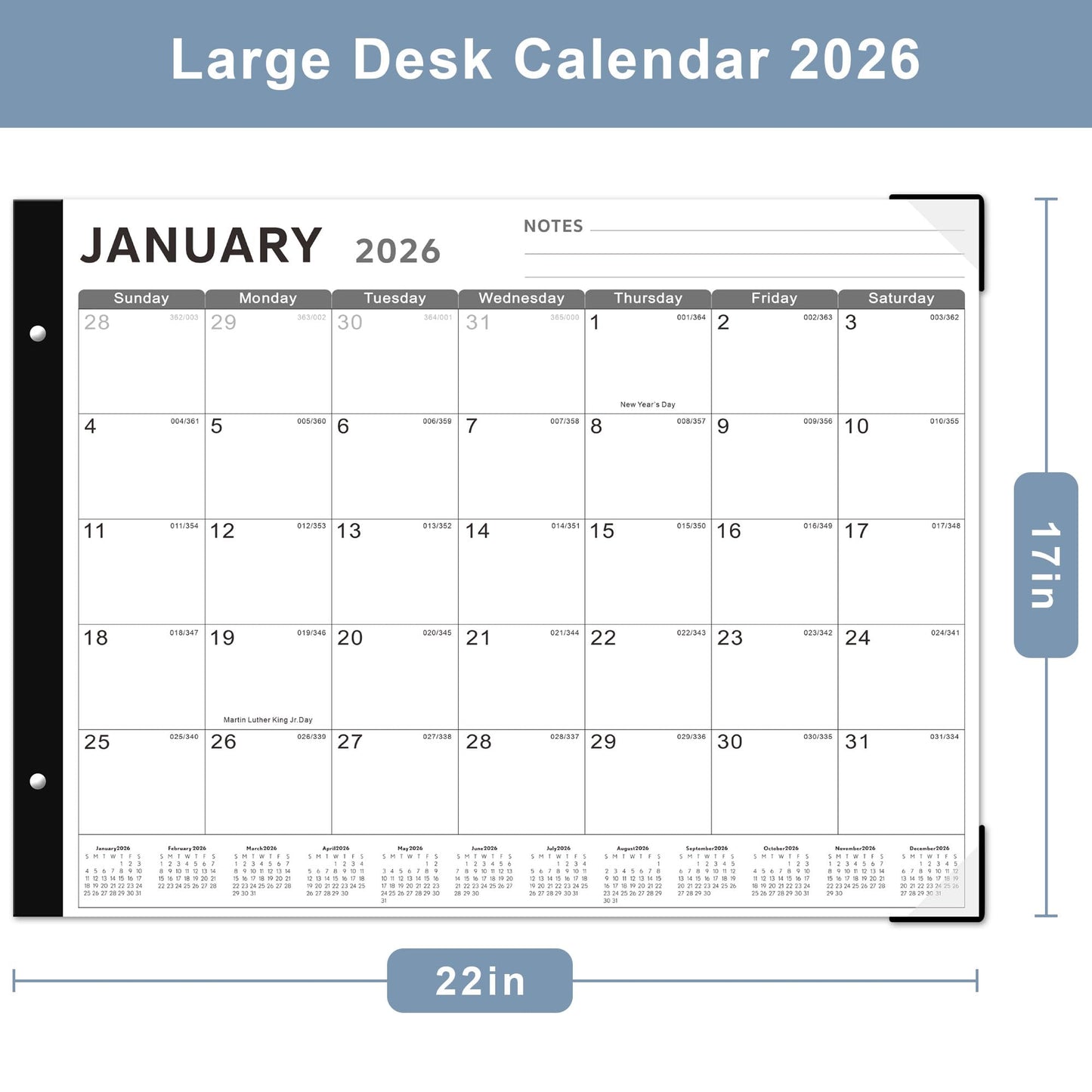 Desk Calendar 2026, KOPEESY 22" x 17" Large Desk Calendar, 18 Mouths From January 2026 to June 2027, Desktop Calendar with Notes and Thick Paper for Home, Office and School