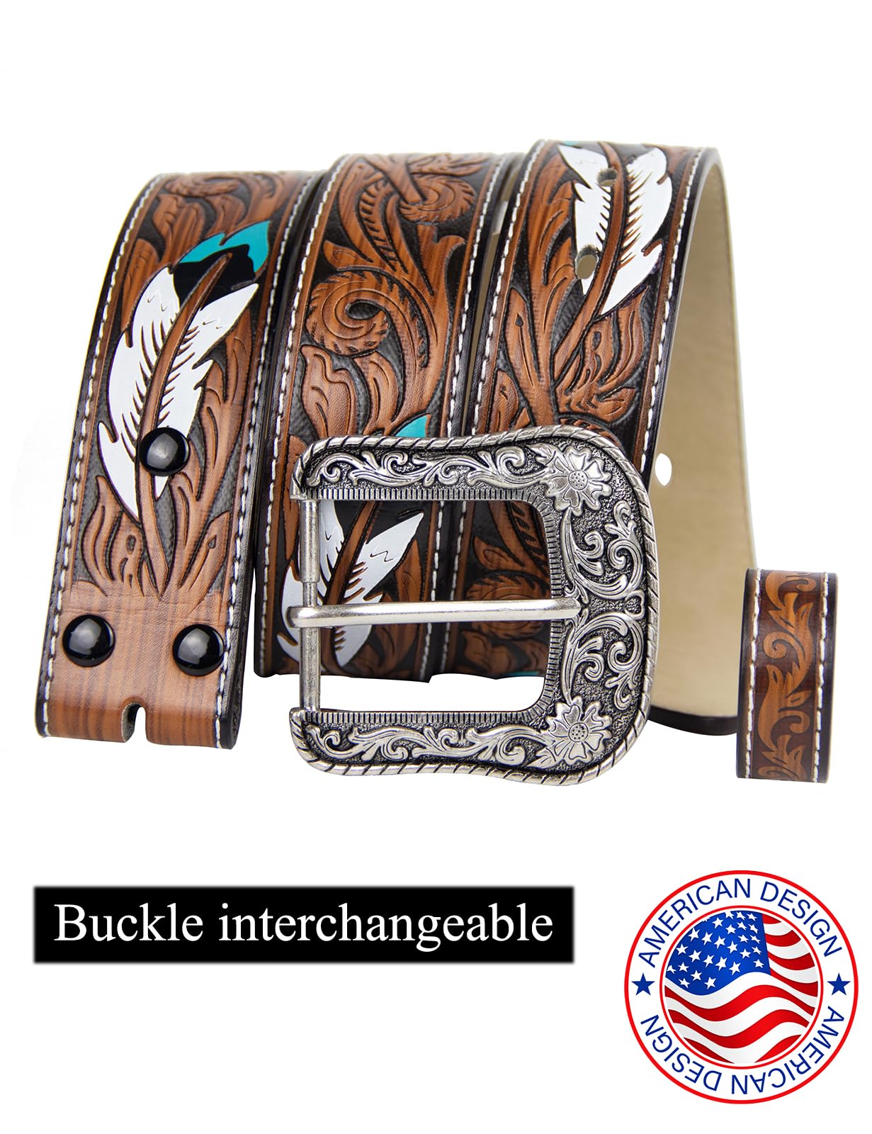 TOPACC Western Belts for Women Men with Buckle Cowgirl Cowboy Rodeo Brown Tooled leather belts for Jeans Dresses Country Outfit