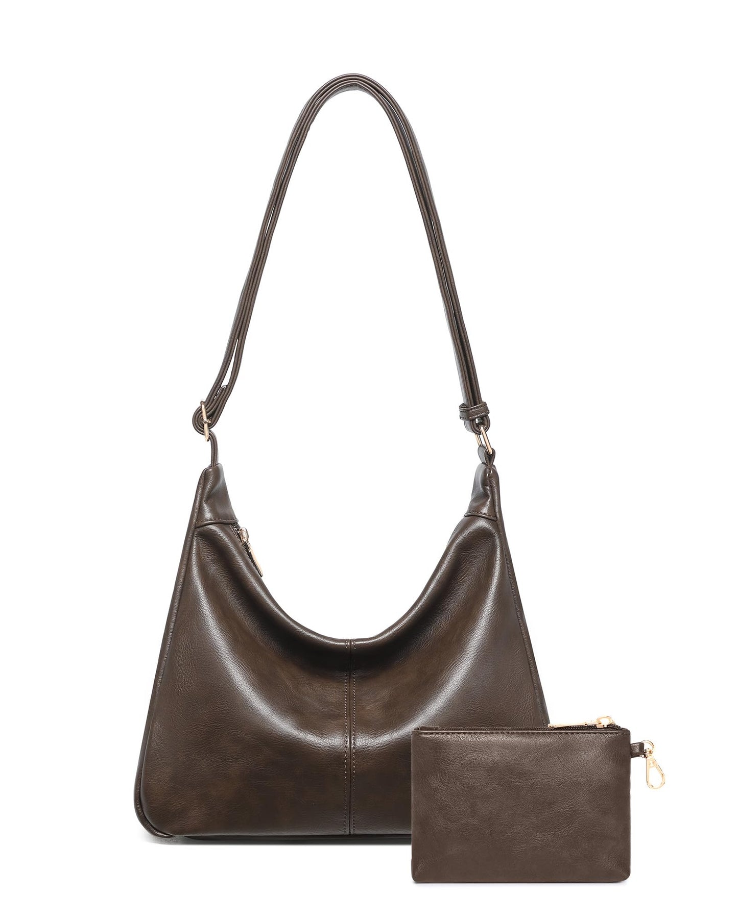 2PCS Purses for Women, Soft Vegan Leather Hobo Bag Slouchy Crossbody Shoulder Handbag Fall Brown Tote 2025