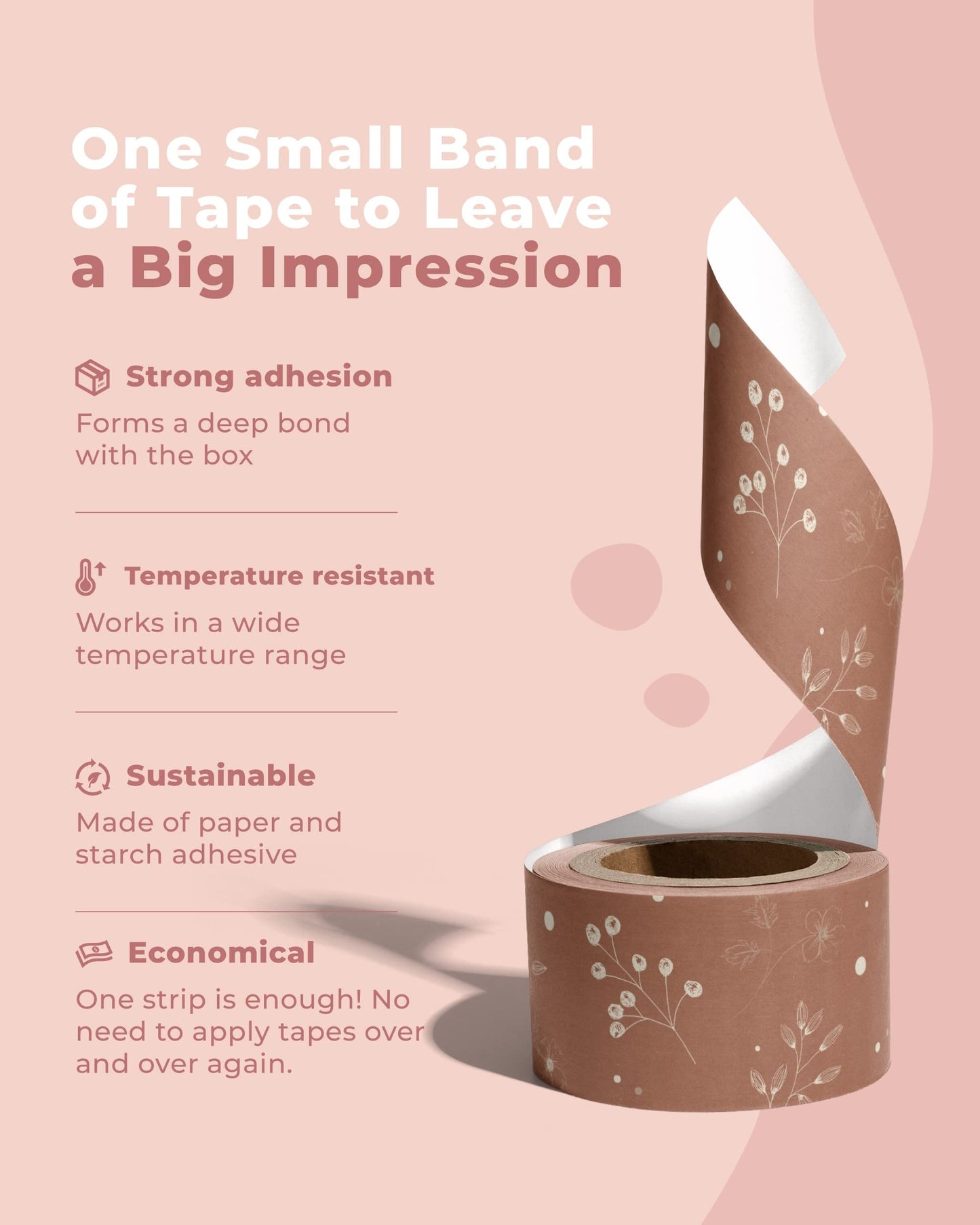 Impack Water Activated Tape - Packing Tapes for Sealing Boxes and Cartons - Gummed Tape for Mail Boxes or Gift Boxes - Biodegradable Paper Shipping Tape for Small Business (Rosy Brown 164ft - 50m)