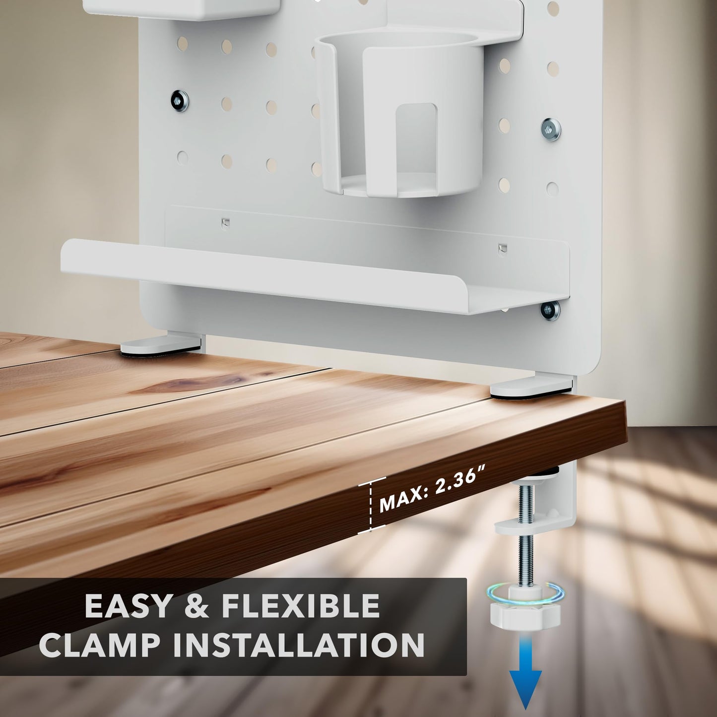 Mount-It! Clamp-On Pegboard Organizer | Adaptable Desk Storage for Home Office, Gaming & Crafting | Easily Organize Essentials with Shelf, Cup Holder & Hooks (White)