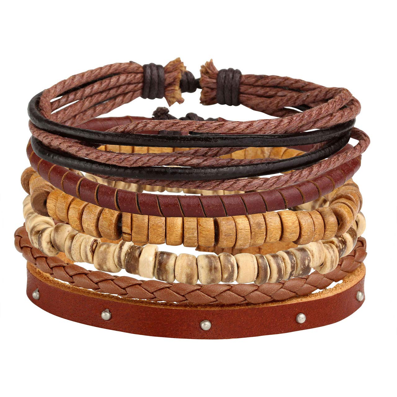 Manfnee 18PCS Braided Faux Leather Bracelet Punk Cuff Wrap Bracelets for Men Women Adjustable