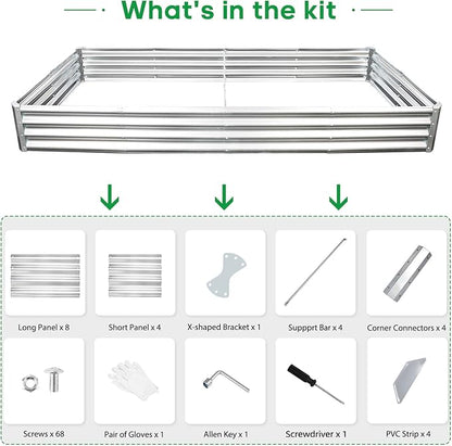 JERIA 8×4×1ft Raised Garden Bed with Support Rods,Galvanized Raised Garden Bed Kit Outdoor Metal Gardening Planter Box for Vegetable, Fruits, Flower