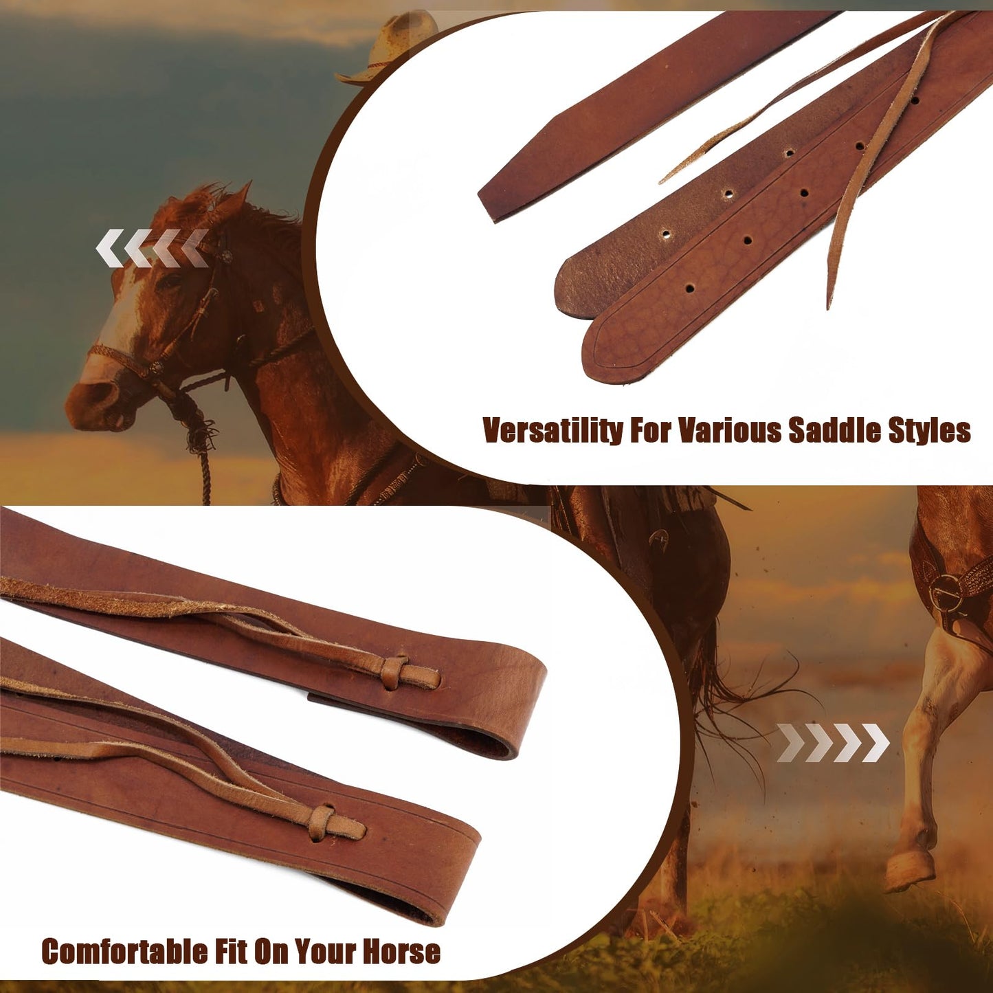 Jeereal Heavy Oil Harness Leather Latigo(1.75" x 68.5"),Off Billet Cinch Straps Set for Western Horse Saddle (Brown)