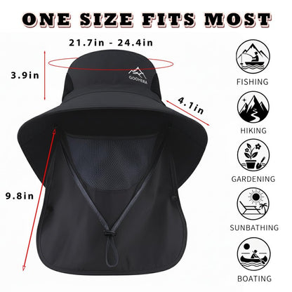 GOOHERA Sun Hat for Men & Women, Breathable Wide Brim Outdoor Fishing Hat with Face Cover & Neck Flap