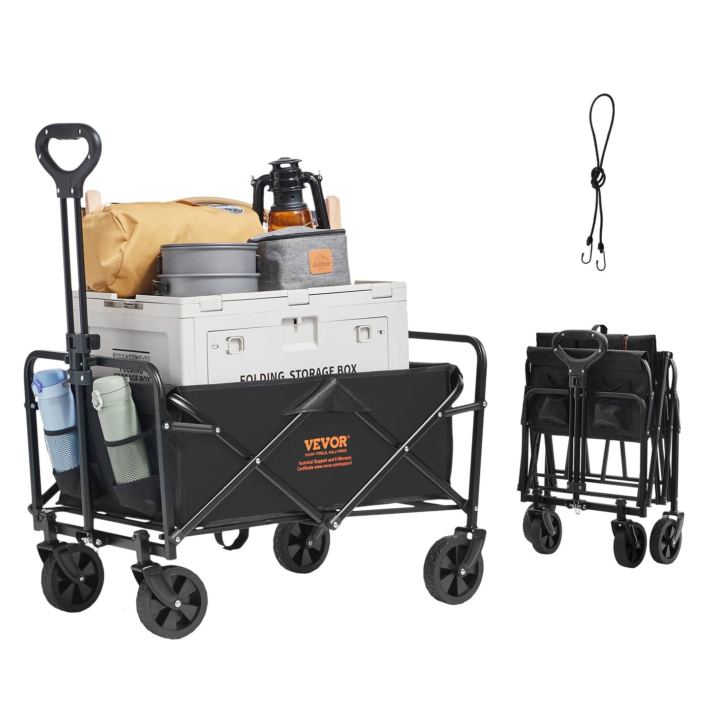 VEVOR Collapsible Folding Wagon Cart, 220lbs Heavy Duty Wagons Carts Foldable with Wheels, Outdoor Portable Garden Cart Utility Wagon for Groceries Camping Sports with Large Capacity & Drink Holder