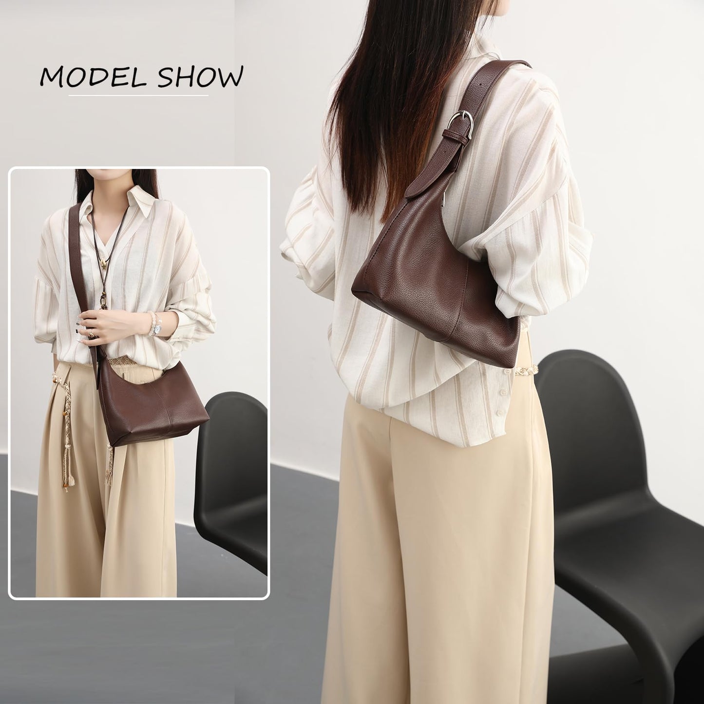 NIUEIMEE ZHOU Hobo Bags for Women Soft Vegan Leather Crescent Shoulder Handbag Slouchy Tote Crossbody Purses