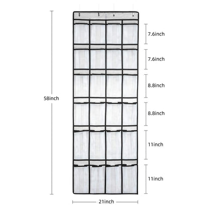 SAVERHO Over The Door Shoe Organizer, Hanging Shoe Organizer with 24 Mesh Large Pockets Door Shoe Rack Organizer for Men Women Kids Hanging Shoe Storage Bag.(White