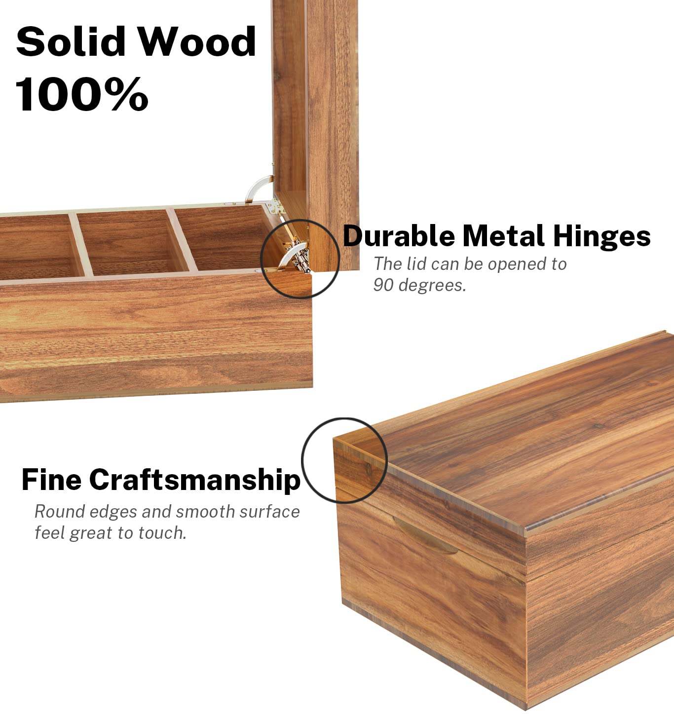 Neando 5x8 Index Card Organizer with Lid – Extra Large Acacia Wood Storage Box with 4 Compartments, 20 Blank Tabs, Holds 600 Cards – File Box for Recipes, Projects, School Notes & Office Organization