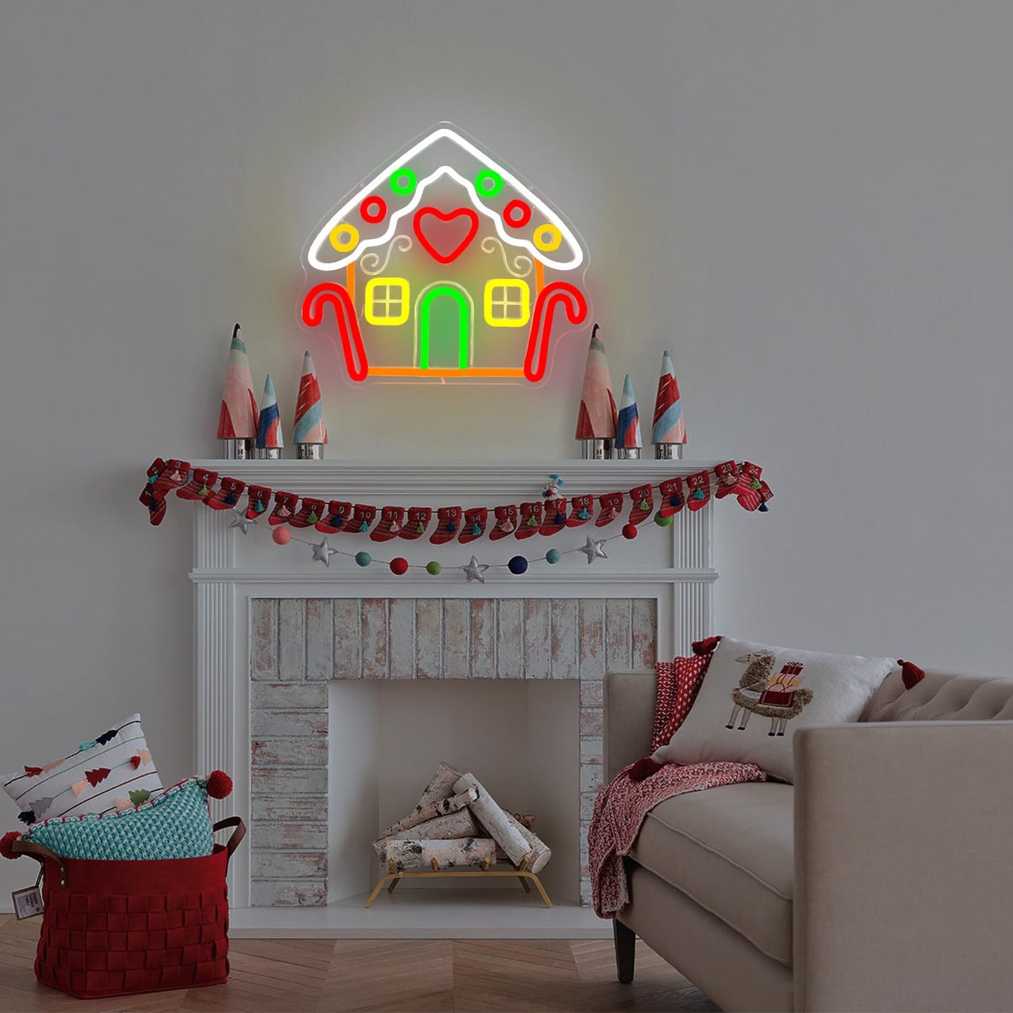 Vveikea Gingerbread Houses Neon Sign Neon Christmas Sign Dimmable Neon Lights Lighted Gingerbread House Xmas Light Up Sign Led Christmas Window Decorations