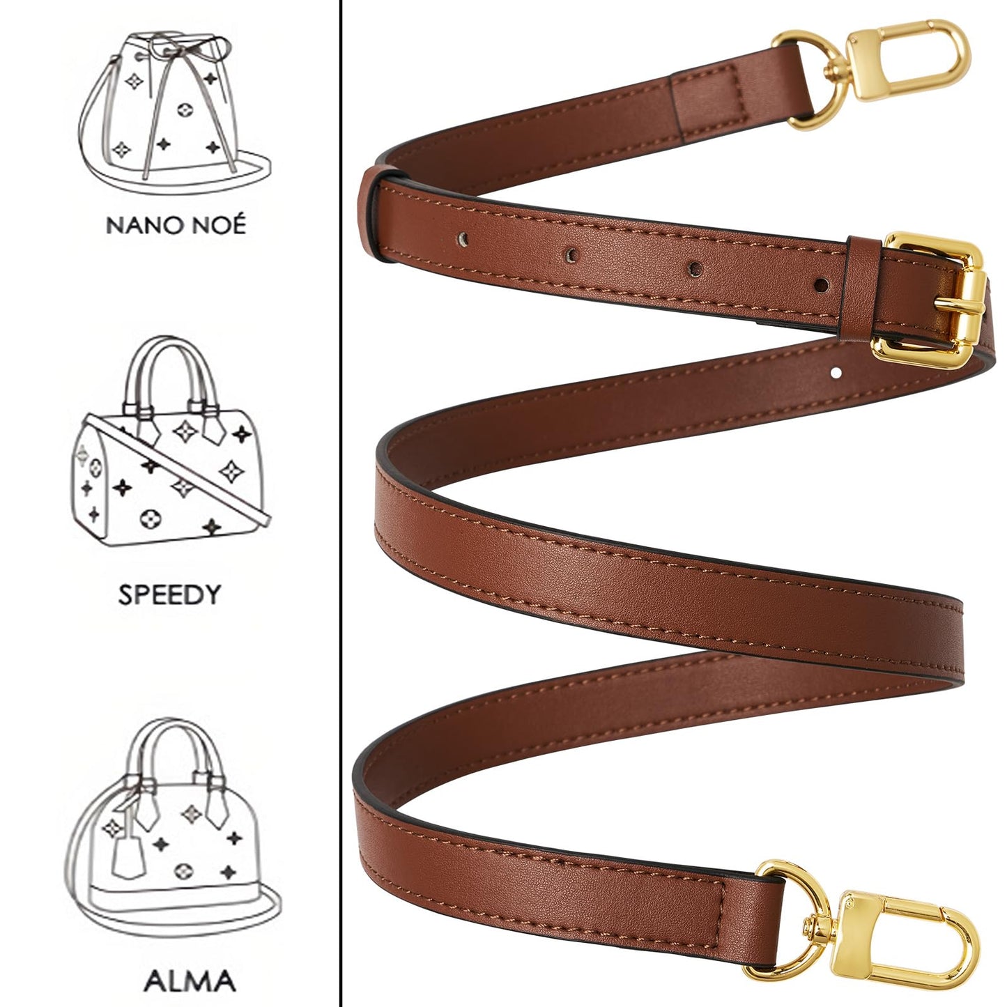 RICLVS Genuine Vachetta Leather Crossbody Strap Genuine Leather Adjustable Replacement Strap for Shoulder Bag Handbag Purse (Brown)