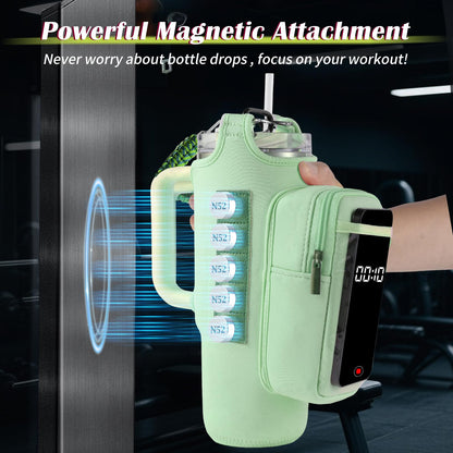 Magnetic Gym Bag for Men Women, Water Bottle Carrier Holder with Strap for Stanley, Small Bag Accessories pouch with N52 (Green)