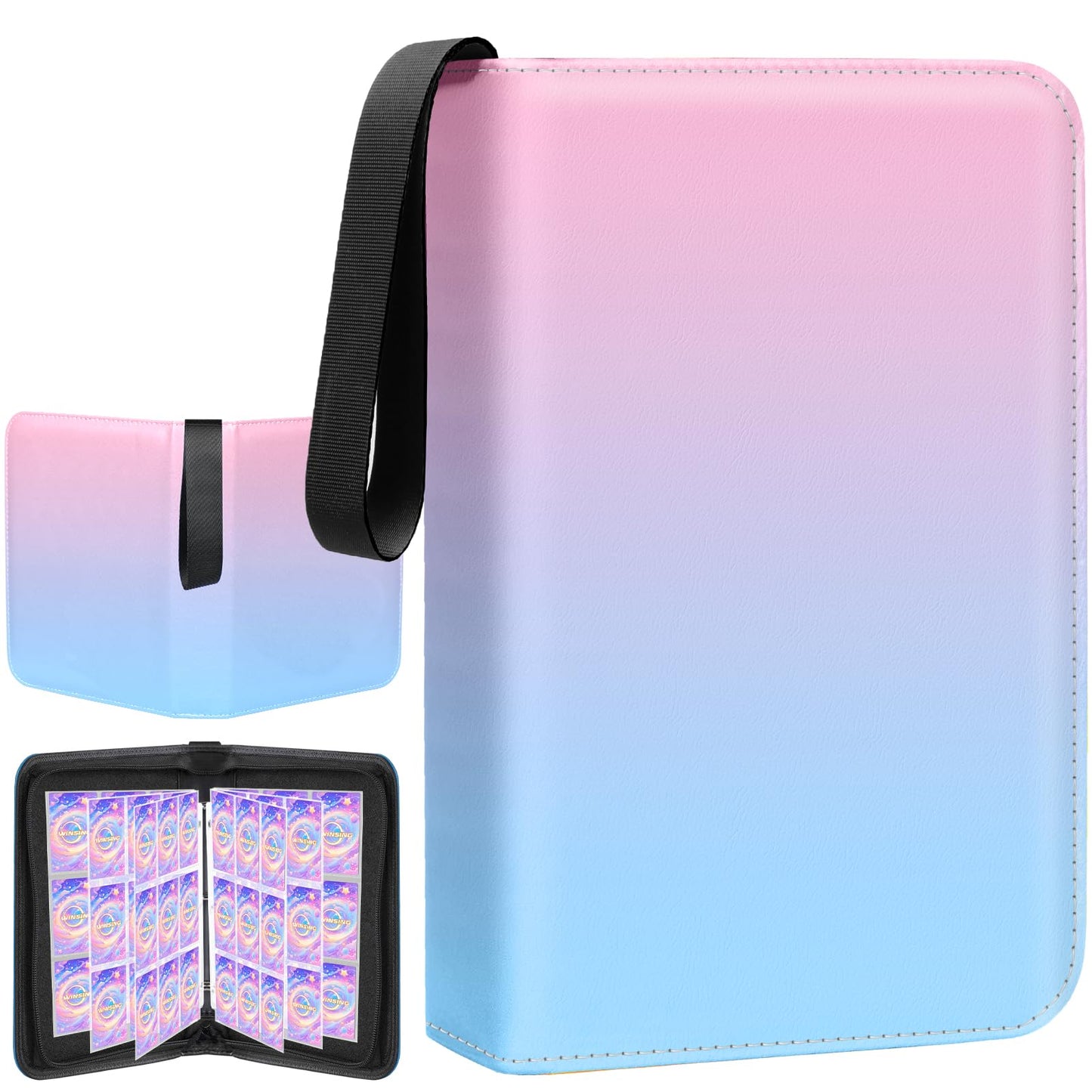 Card Binder 4 Pocket, 400 Pockets Card Holder Compatible with Game Cards Gift for Girls, Trading Card Binder Album Case Book Storage For Photocards, Small,Pink