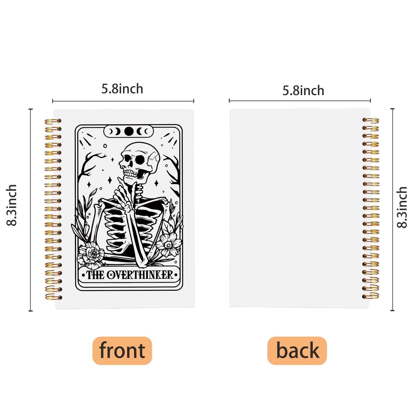 Ecezatik the Overthinker Tarot Card Notebook Journal, Gothic Goth Skull Notebook Journal, Witchy Journal, Goth Office Supplies, Witchy Stuff Spiral Notebook 5.5x8.3